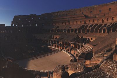 High angle view of amphitheater against sky during sunset