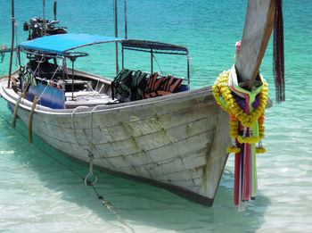 Boat moored on sea