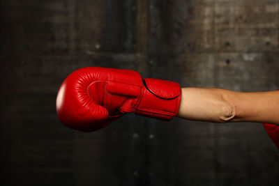 Close-up of hand holding red ball