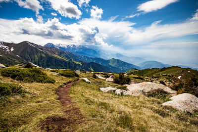 Scenic view of mountains against sky