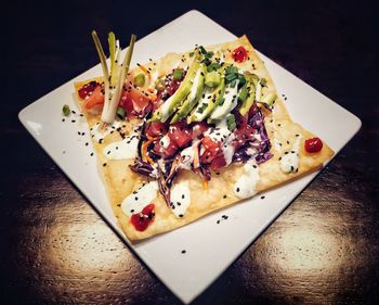 Close-up of served food in plate