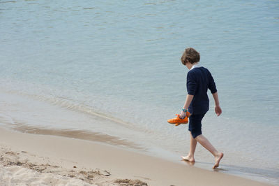 Rear view of boy on beach