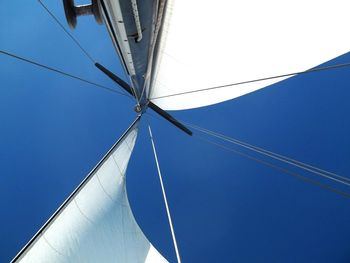 Low angle view of cables against clear blue sky