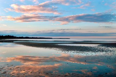 Scenic view of sea against sky at sunset