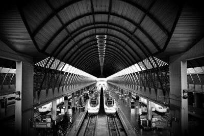 High angle view of high speed trains at subway station