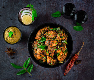 High angle view of food on table