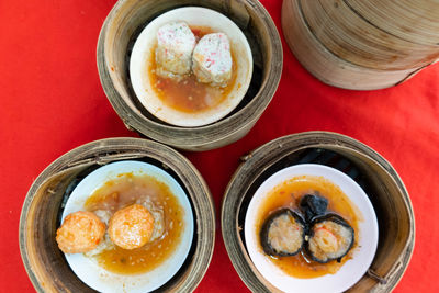 High angle view of breakfast on table