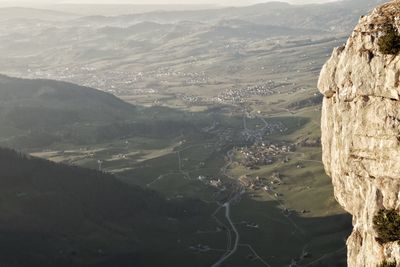 High angle view of landscape and mountains