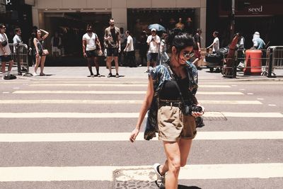 Group of people crossing road