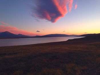 Scenic view of mountains at sunset
