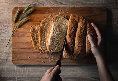 Directly above shot of person preparing food on cutting board