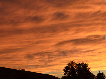 Silhouette trees against dramatic sky during sunset