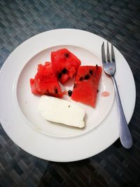 High angle view of dessert in plate