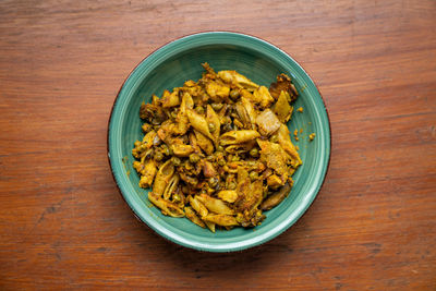 High angle view of food in bowl on table