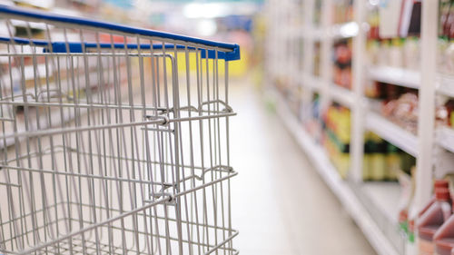 Close-up of empty display at store