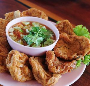 High angle view of meal served in plate