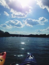 Cropped image of boat sailing in river