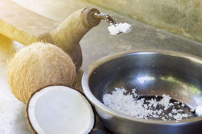 High angle view of food on table