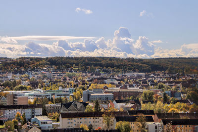 High angle view of townscape against sky