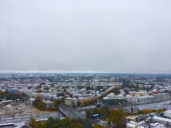 High angle view of city against sky