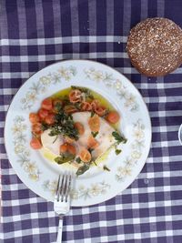 High angle view of food in plate on table