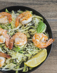 High angle view of meal served on table