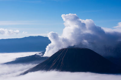 Panoramic view of volcanic mountain against sky