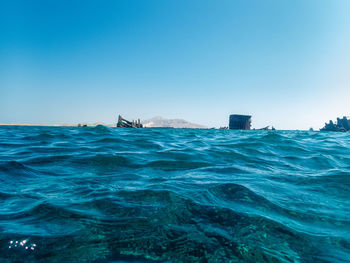 Remains of a sunken ship near tiran island, red sea, sinai peninsula
