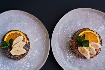 Close-up of dessert served on table