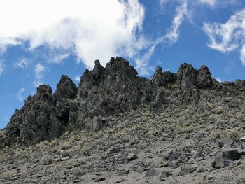 Low angle view of rocks against sky