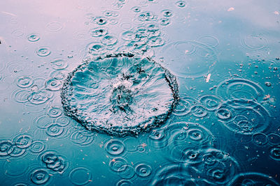 High angle view of water splashing in pond