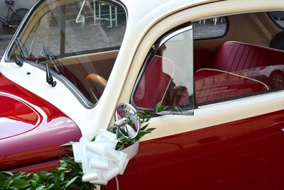 Close-up of vintage car on side-view mirror