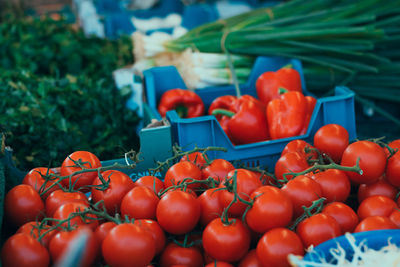 Tomatoes for sale at market stall