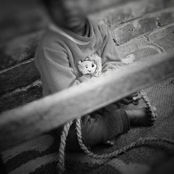 High angle view of toy on rope