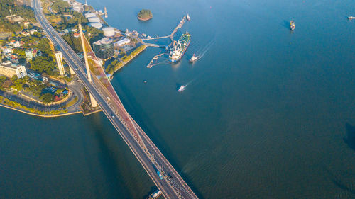 High angle view of ship in sea