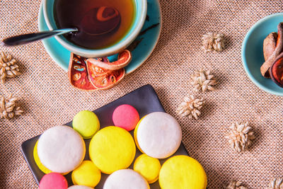 High angle view of multi colored candies