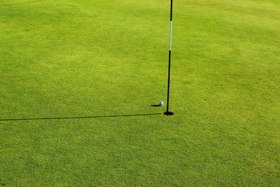 High angle view of golf ball on course