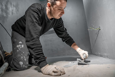 Young man working at home