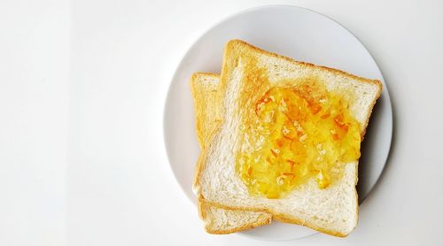 High angle view of breakfast served in plate