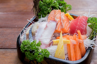 Close-up of sushi in plate