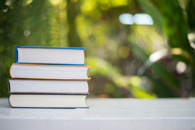 Close-up of books on table