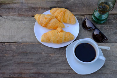 High angle view of breakfast served on table