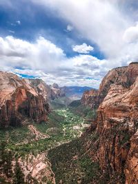 Panoramic view of landscape and mountains against sky