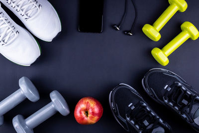 High angle view of apples on table