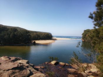 Scenic view of sea against clear sky