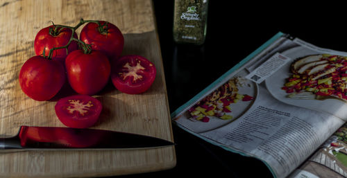 High angle view of fruits and vegetables on table