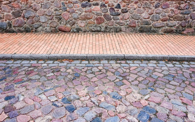 High angle view of stone wall