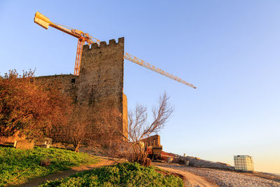 Low angle view of old building against clear sky