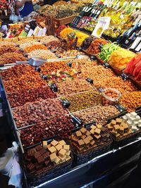 High angle view of sweet food for sale in market