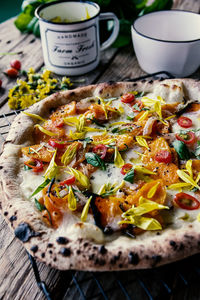 Close-up of pizza on table